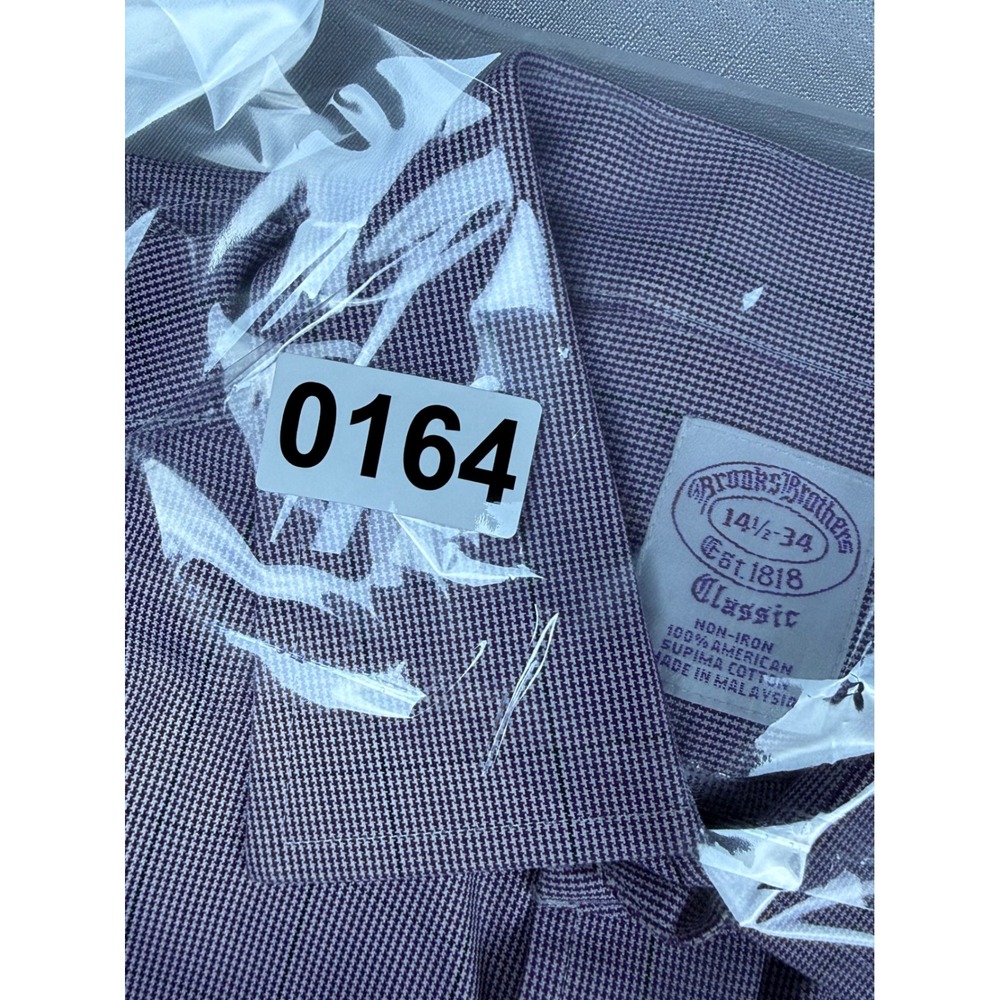 Brooks Brothers Classic Non-Iron Dress Shirt Purple White Micro Check 14.5 34 - Picture 9 of 9